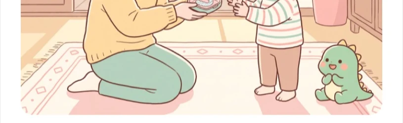 보호자와 아이, 코코가 함께 있는 안내장 그림