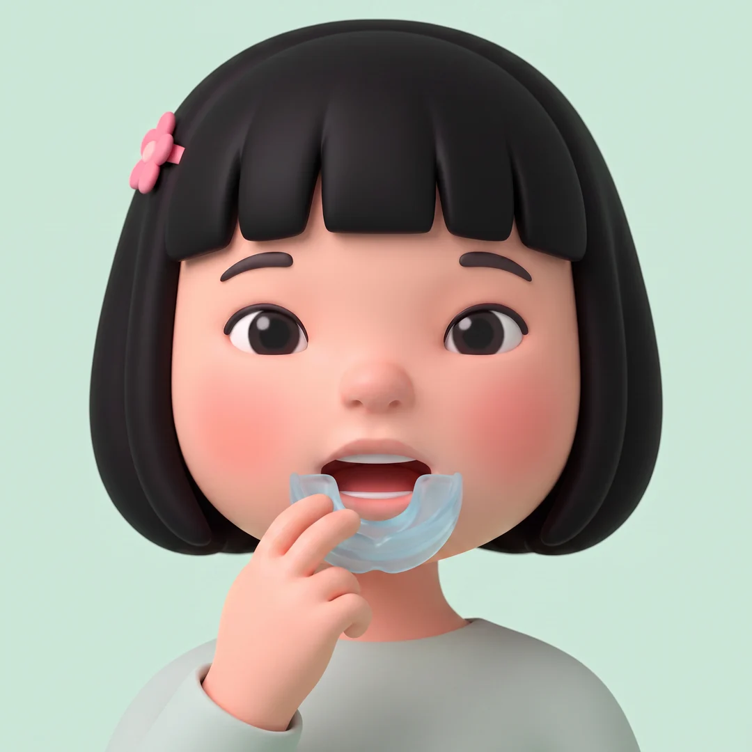 아이가 근기능 장치를 입에 끼는 모습
