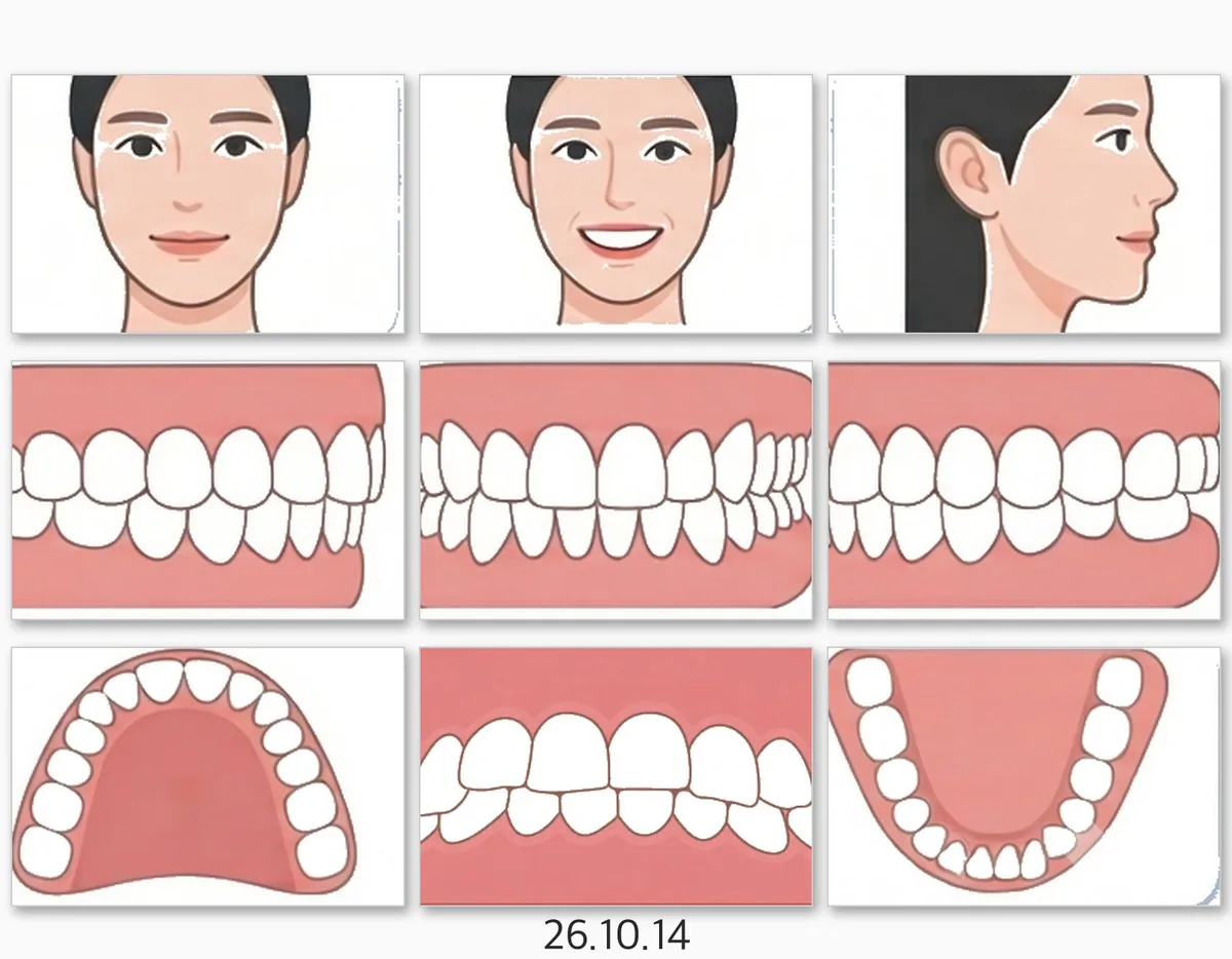 얼굴 세 장과 입 안 여섯 장을 한 장으로 묶은 보드 예시(장면 그림)와 촬영일